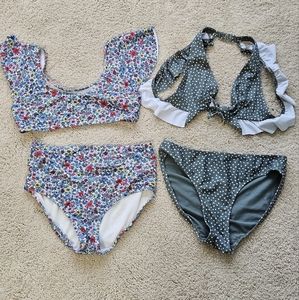 Girl's floral polka dot swimming suit and flower bikini bundle
